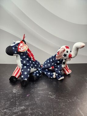 🇺🇸 Ty Beanie Babies Lefty 2000 & Righty 2000 — Patriotic Political Pair